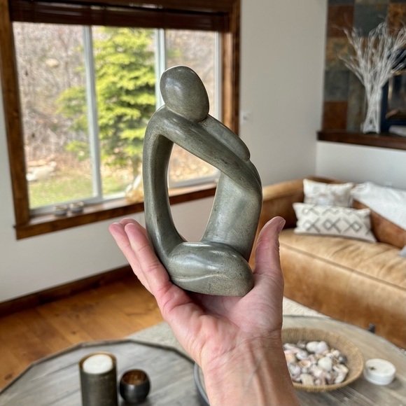 Gray Abstract Stone Sculpture with Fluid Curves - Picture 10 of 12